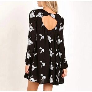 Free People Black Dress Cream Flowers Open Back Dress Size XS